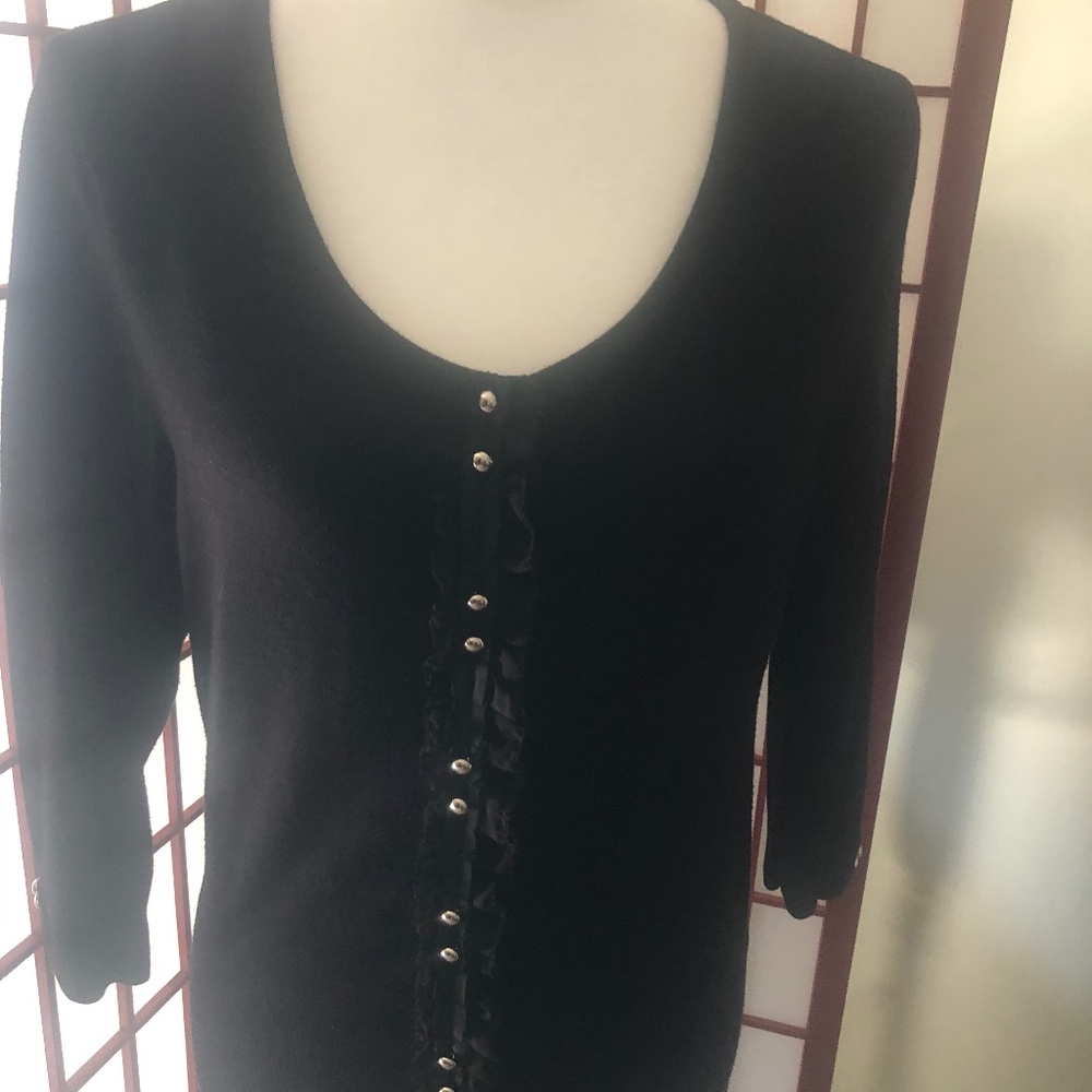 WHBM - Black Bottom Up - Cardigan w/ ruffle trim